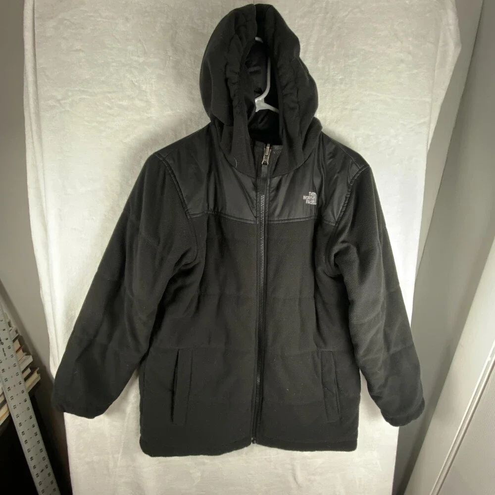 The North Face Jacket Boys Large 14/16 Black Reversible Fleece Puffer Hooded